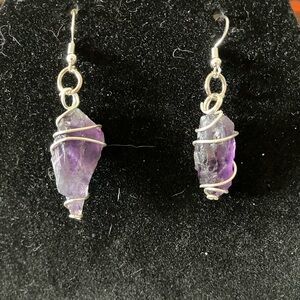 NWOT Amethyst crystal wrap earrings. Silver. 2.25”. Handmade